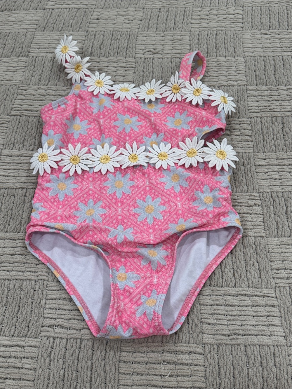 Nicole Miller Pink Floral Daisy Trim One-Piece Swimsuit